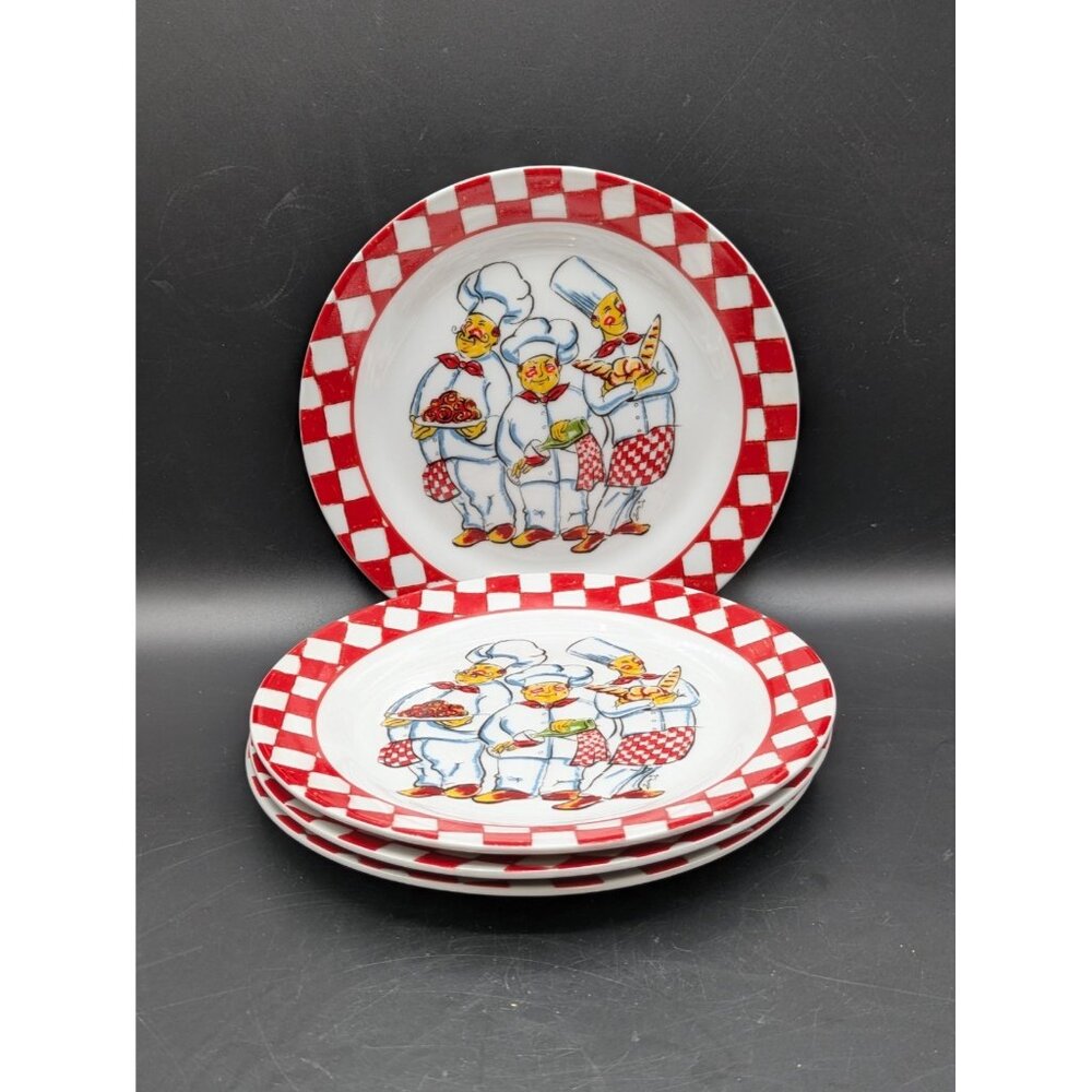 I Godinger and Co Italian Chef Dessert Bread Salad Plates Set Of 4 Red 7.5"
